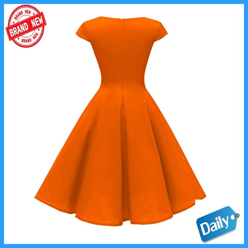 Cap Sleeve Retro Cocktail Swing Dress with Pockets, Tea Length - Picture 4 of 7